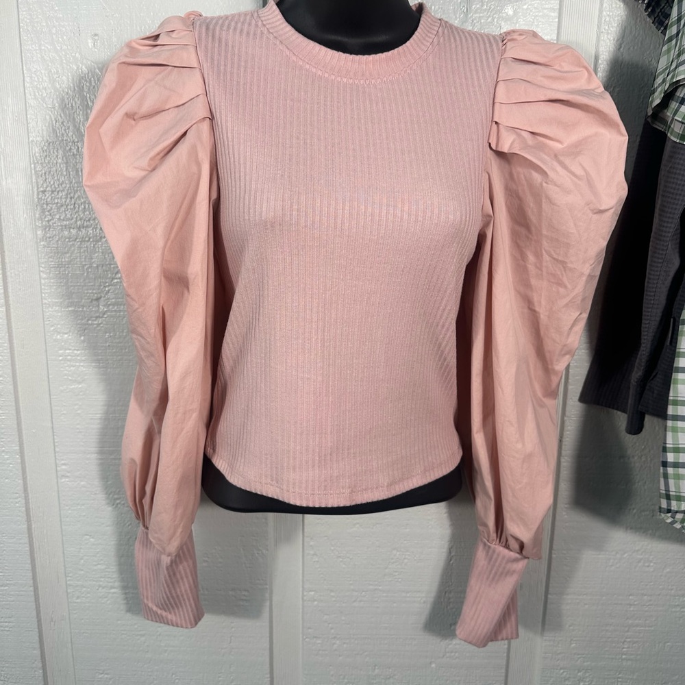 TCEC Solid Fitted Crew Neckline and Long Puff Sleeves Size Medium EUC - Picture 3 of 9